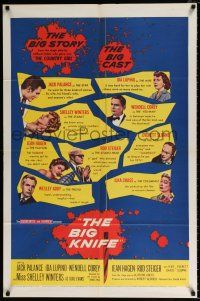 4a090 BIG KNIFE 1sh '55 Robert Aldrich, great image of movie star Jack Palance in wacky glasses!