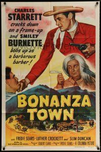 4a104 BONANZA TOWN 1sh '51 Charles Starrett as Durango Kid & Smiley Burnette!