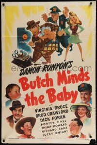 4a127 BUTCH MINDS THE BABY 1sh '42 Virginia Bruce, Broderick Crawford, great wacky artwork!