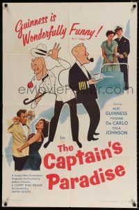 4a141 CAPTAIN'S PARADISE 1sh '53 great art & photos of Alec Guinness trying to juggle two wives!