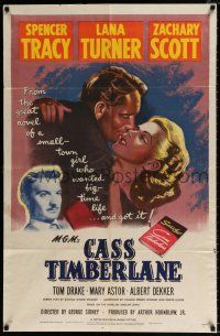 4a149 CASS TIMBERLANE 1sh '48 Spencer Tracy proposes to much younger beautiful Lana Turner!