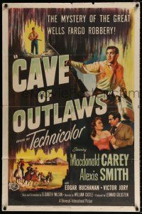 4a153 CAVE OF OUTLAWS 1sh '51 Macdonald Carey, sexy Alexis Smith, William Castle western!