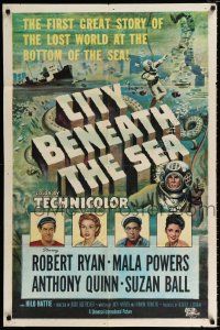 4a173 CITY BENEATH THE SEA 1sh '53 Budd Boetticher, cool art of deep sea divers by Reynold Brown!