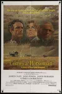 4a187 COMES A HORSEMAN 1sh '78 cool art of James Caan, Jane Fonda & Jason Robards in the sky!