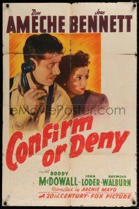 4a190 CONFIRM OR DENY 1sh '41 art of Don Ameche on phone & operator Joan Bennett in uniform!