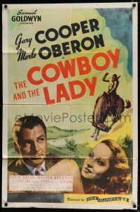 4a198 COWBOY & THE LADY 1sh R44 great romantic close up of Gary Cooper & Merle Oberon!