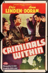 4a206 CRIMINALS WITHIN 1sh '43 Eric Linden, Ann Doran, World War II espionage!