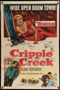 4a207 CRIPPLE CREEK 1sh '52 George Montgomery, cool art of sexy gambling cheat getting caught!