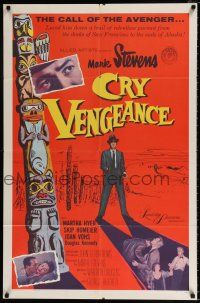4a212 CRY VENGEANCE 1sh '55 Mark Stevens, film noir, Alaska adventure, cool totem pole art!