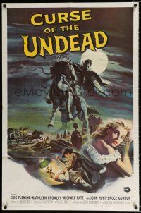 4a214 CURSE OF THE UNDEAD 1sh '59 art of fiend on horseback in graveyard by Reynold Brown!