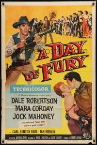 4a227 DAY OF FURY 1sh '56 Dale Robertson is the last of the Maverick Killers, Mara Corday