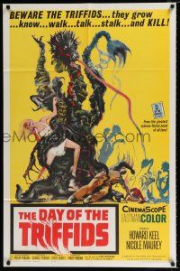 4a228 DAY OF THE TRIFFIDS 1sh '62 classic English sci-fi horror, cool different monster art!