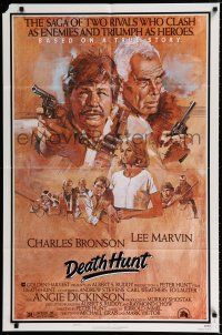 4a232 DEATH HUNT style B 1sh '81 artwork of Charles Bronson & Lee Marvin with guns by John Solie!