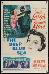 4a236 DEEP BLUE SEA 1sh '55 artwork of pretty Vivien Leigh held by Kenneth More, Anatole Litvak