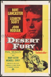 4a240 DESERT FURY 1sh R58 art of Burt Lancaster about to punch John Hodiak + Lizabeth Scott!
