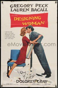 4a242 DESIGNING WOMAN style A 1sh '57 best art of Gregory Peck & Lauren Bacall by Jacques Kapralik!