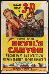 4a247 DEVIL'S CANYON 1sh '53 artwork of sexy 3-D Virginia Mayo, Dale Robertson!