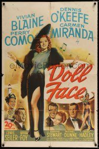4a259 DOLL FACE 1sh '45 sexy full-length Vivian Blaine & Carmen Miranda, Perry Como, O'Keefe