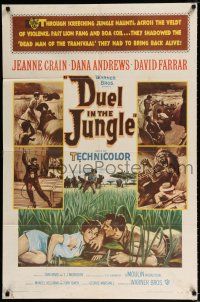 4a275 DUEL IN THE JUNGLE 1sh '54 Dana Andrews, sexy Jeanne Crain, African adventure artwork!