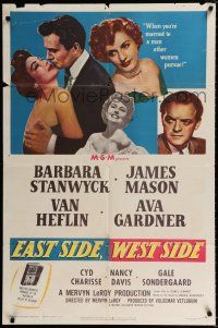 4a279 EAST SIDE WEST SIDE 1sh '50 Barbara Stanwyck, James Mason, sexy Ava Gardner!