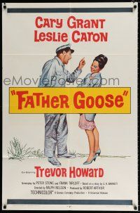 4a300 FATHER GOOSE 1sh '65 art of pretty Leslie Caron laughing at sea captain Cary Grant!