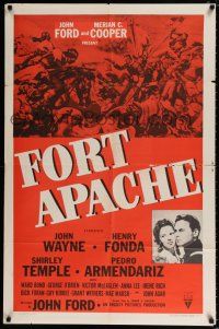 4a324 FORT APACHE 1sh R57 John Wayne, Henry Fonda, Shirley Temple, Victor McLaglen, plus cool art!