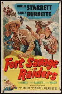 4a327 FORT SAVAGE RAIDERS 1sh '51 art of Charles Starrett as The Durango Kid + Smiley Burnette!