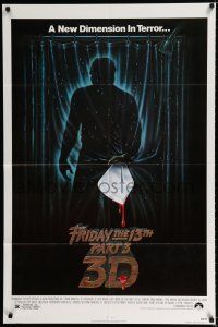 4a337 FRIDAY THE 13th PART 3 - 3D 1sh '82 slasher sequel, art of Jason stabbing through shower!