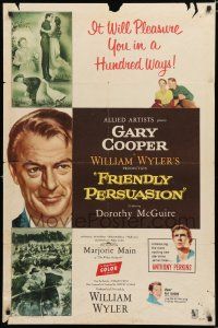 4a339 FRIENDLY PERSUASION 1sh '56 Gary Cooper will pleasure you in a hundred ways!