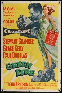 4a375 GREEN FIRE 1sh '54 art of beautiful full-length Grace Kelly & Stewart Granger!
