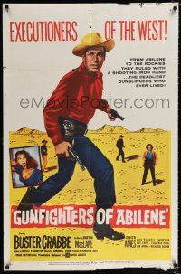 4a380 GUNFIGHTERS OF ABILENE 1sh '59 cool full-length image of cowboy Buster Crabbe with gun!