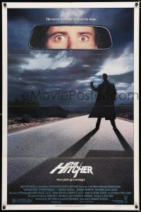 4a401 HITCHER 1sh '86 Rutger Hauer, C. Thomas Howell, terror starts the moment he stops!