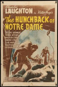 4a412 HUNCHBACK OF NOTRE DAME style A 1sh R47 Victor Hugo, best Charles Laughton & Maureen O'Hara!