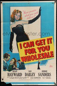 4a417 I CAN GET IT FOR YOU WHOLESALE 1sh '51 art of sexy Susan Hayward in Gilda-like dress!