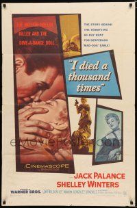 4a418 I DIED A THOUSAND TIMES 1sh '55 artwork of Jack Palance & sexy Shelley Winters!