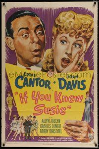 4a425 IF YOU KNEW SUSIE 1sh '47 art of wacky Eddie Cantor with pretty Joan Davis & cast!