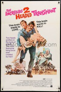 4a434 INCREDIBLE 2 HEADED TRANSPLANT 1sh '71 one brain wants to love, the other wants to kill!