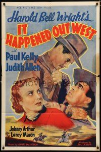 4a445 IT HAPPENED OUT WEST 1sh R40s Paul Kelly, Harold Bell Wright, cool cowboy art!