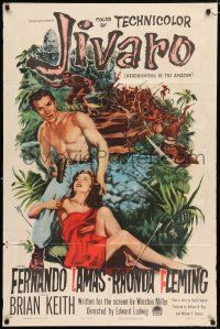 4a457 JIVARO 1sh '54 3-D art of sexy Rhonda Fleming & barechested Fernando Lamas!