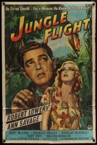 4a463 JUNGLE FLIGHT style A 1sh '47 Robert Lowery dared death for sexy Ann Savage!