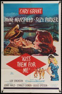 4a472 KISS THEM FOR ME 1sh '57 romantic art of Cary Grant & Suzy Parker, + sexy Jayne Mansfield!
