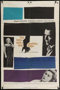 4a536 MAN WITH THE GOLDEN ARM 1sh '56 Frank Sinatra is hooked, classic Saul Bass artwork and design!
