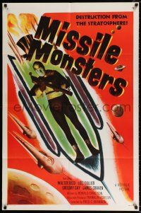 4a564 MISSILE MONSTERS 1sh '58 aliens bring destruction from the stratosphere, wacky sci-fi art!
