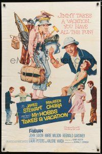 4a575 MR. HOBBS TAKES A VACATION 1sh '62 great wacky artwork of tourist Jimmy Stewart!