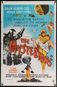 4a584 MYSTERIANS 1sh '59 Ishiro Honda, they're abducting Earth's women & leveling its cities!