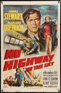 4a603 NO HIGHWAY IN THE SKY 1sh '51 art of James Stewart being restrained, sexy Marlene Dietrich!