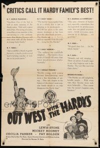 4a626 OUT WEST WITH THE HARDYS reviews 1sh '38 cowboy Mickey Rooney as Andy Hardy, Lewis Stone