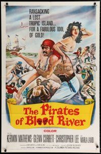 4a659 PIRATES OF BLOOD RIVER 1sh '62 great art of buccaneer carrying sexy babe, Hammer!