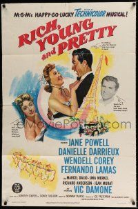 4a702 RICH, YOUNG & PRETTY 1sh '51 Jane Powell is romanced in Paris France!