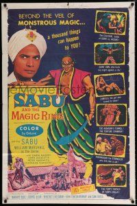 4a729 SABU & THE MAGIC RING 1sh '57 great image of Sabu & William Marshall as the Genie!